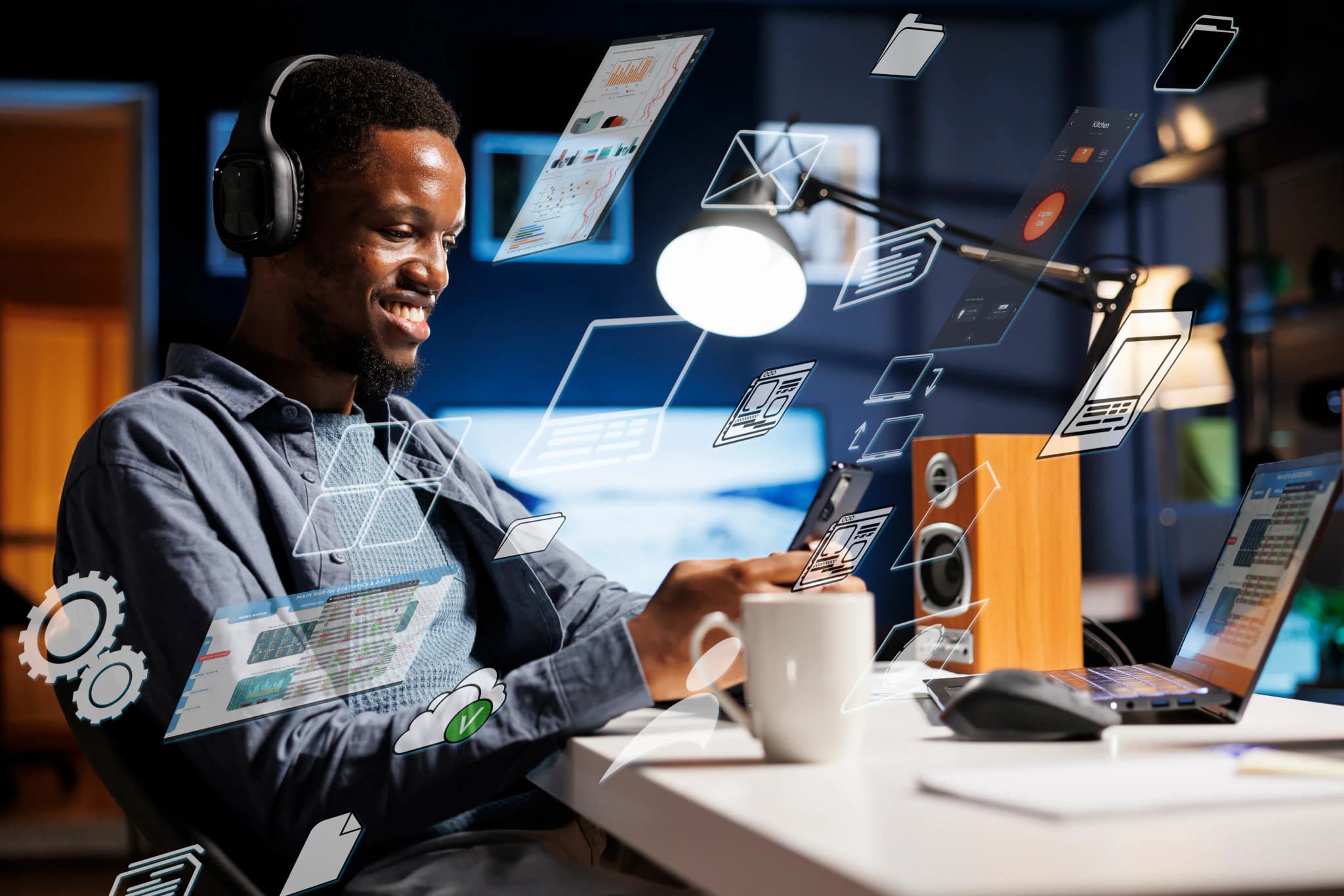 Freelance hero illustration with workspace